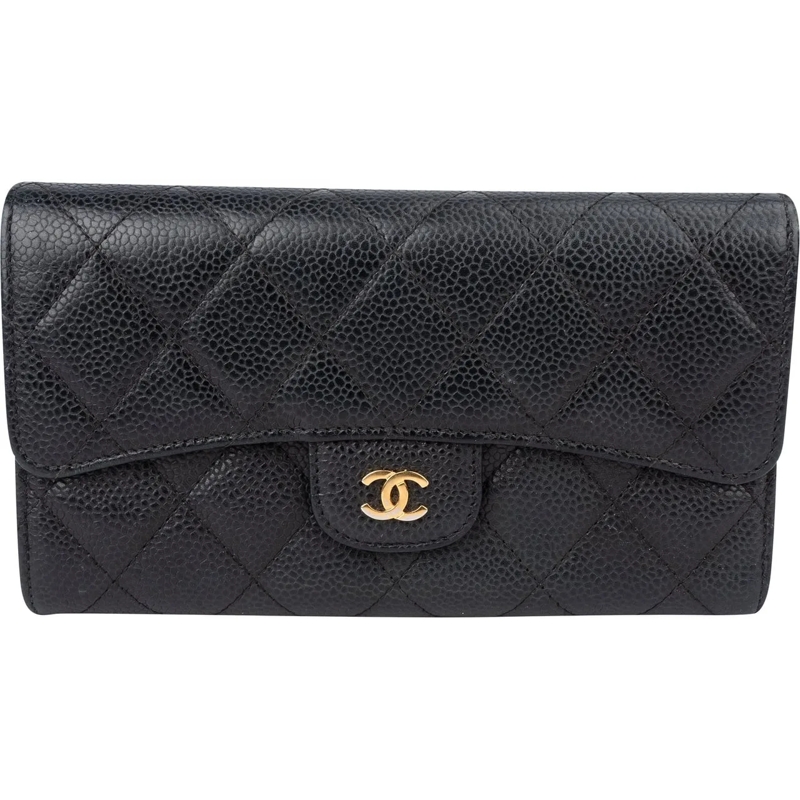 Chanel Geldbörse Chanel Quilted Caviar Leather CC Flap Wallet schwarz