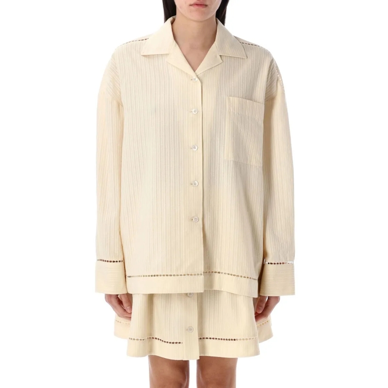 Golden Goose Overhemd Textured Cotton Oversized Shirt With Unique Embroi Neutrals