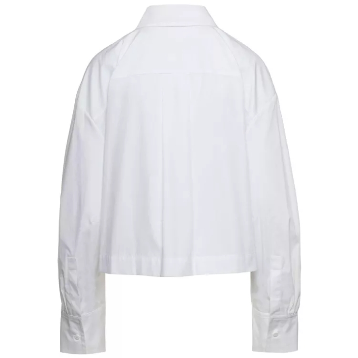 The Attico Jill White Cropped Shirt With Light Blue Logo Emb White