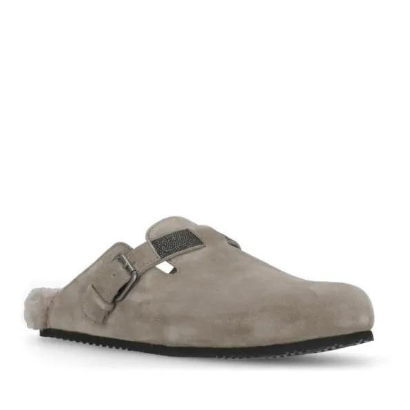 Brunello Cucinelli Loafers & Ballerinas - Suede Leather Sabot - Gr. 36 (EU) - in Grau - für Damen