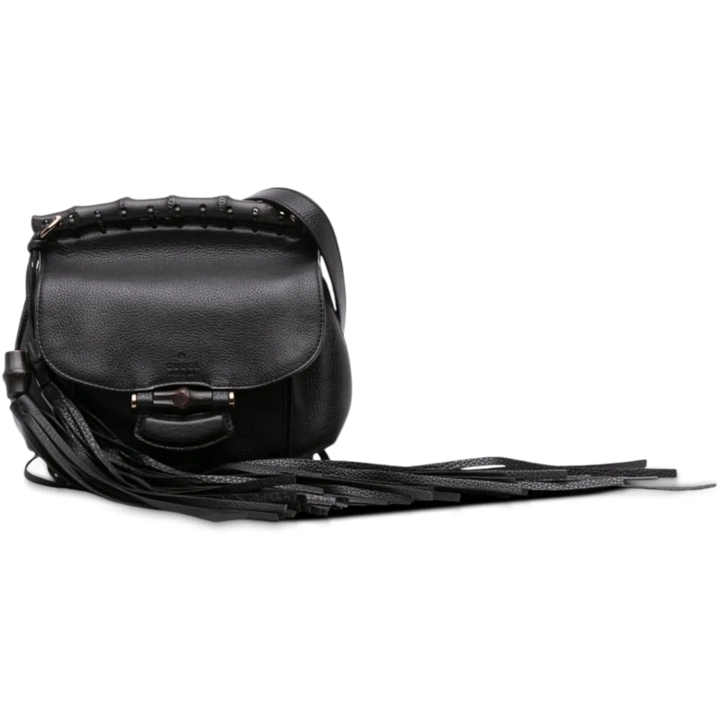 Gucci Sac à bandoulière Small Leather Bamboo Nouveau Fringe Crossbody schwarz