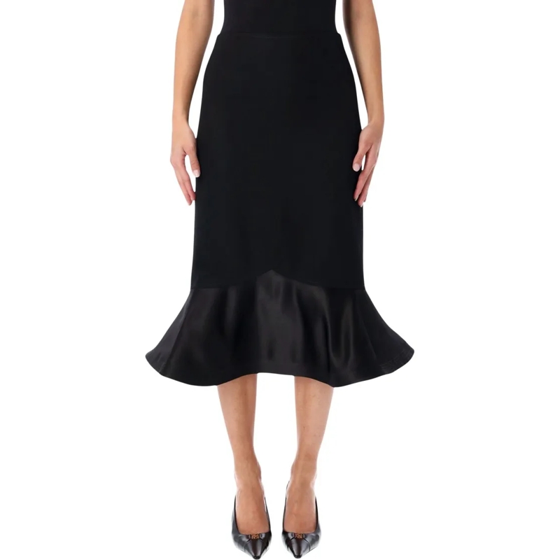 Fendi Midirok Black Grain De Poudre Wool Midi Skirt Black