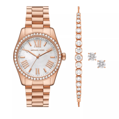 Michael Kors Lexington Three-Hand Stainless Steel Watch and Jewellery Rose Gold Quarz-Uhr