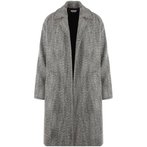 Bottega Veneta Black/White Long Coat Black Overgangsjas