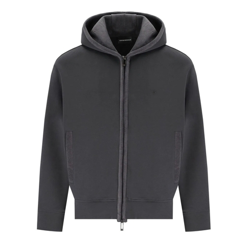 Emporio Armani Sweatshirts EMPORIO ARMANI GRAUER GERIPPTER HOODIE blau