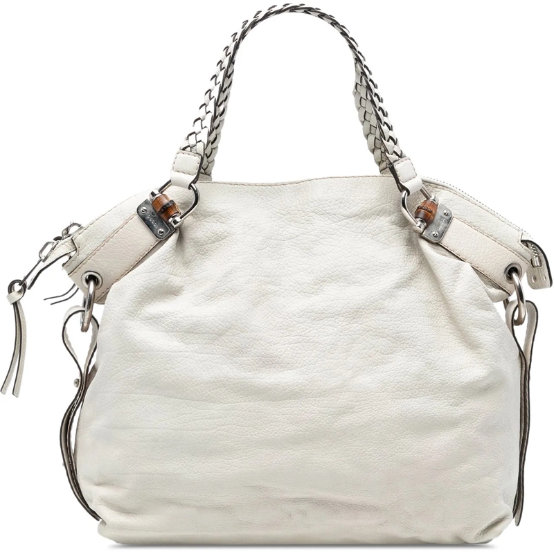 Gucci Shopper Large Leather Bamboo Bar Tote weiß