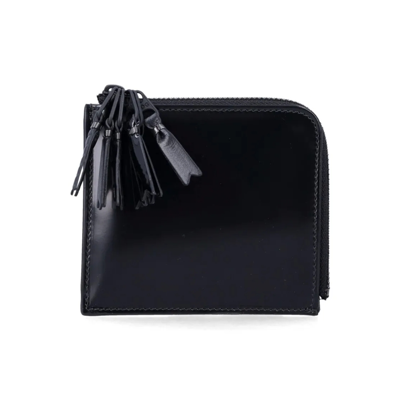 Comme des Garcons Geldbörse Black Leather Zip Wallet With Multi-Tassel Closure Black