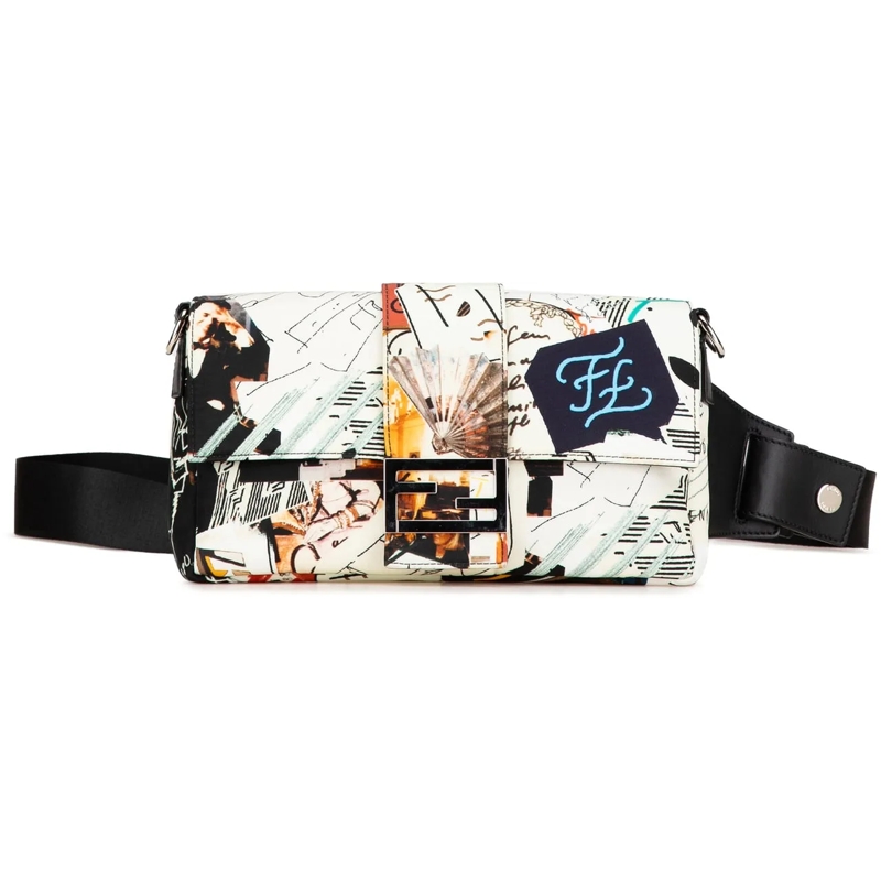 Fendi Schultertasche 2010-2024 Nylon Karl Kollage Convertible Belt Bagu weiß