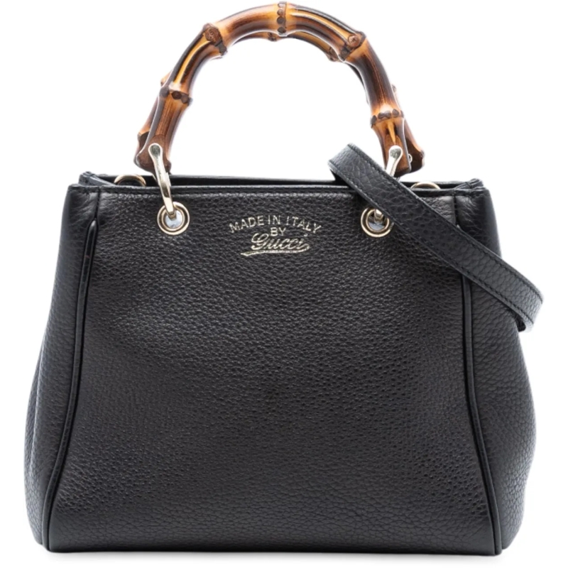 Gucci Schultertasche Mini Calfskin Bamboo Shopper Satchel schwarz