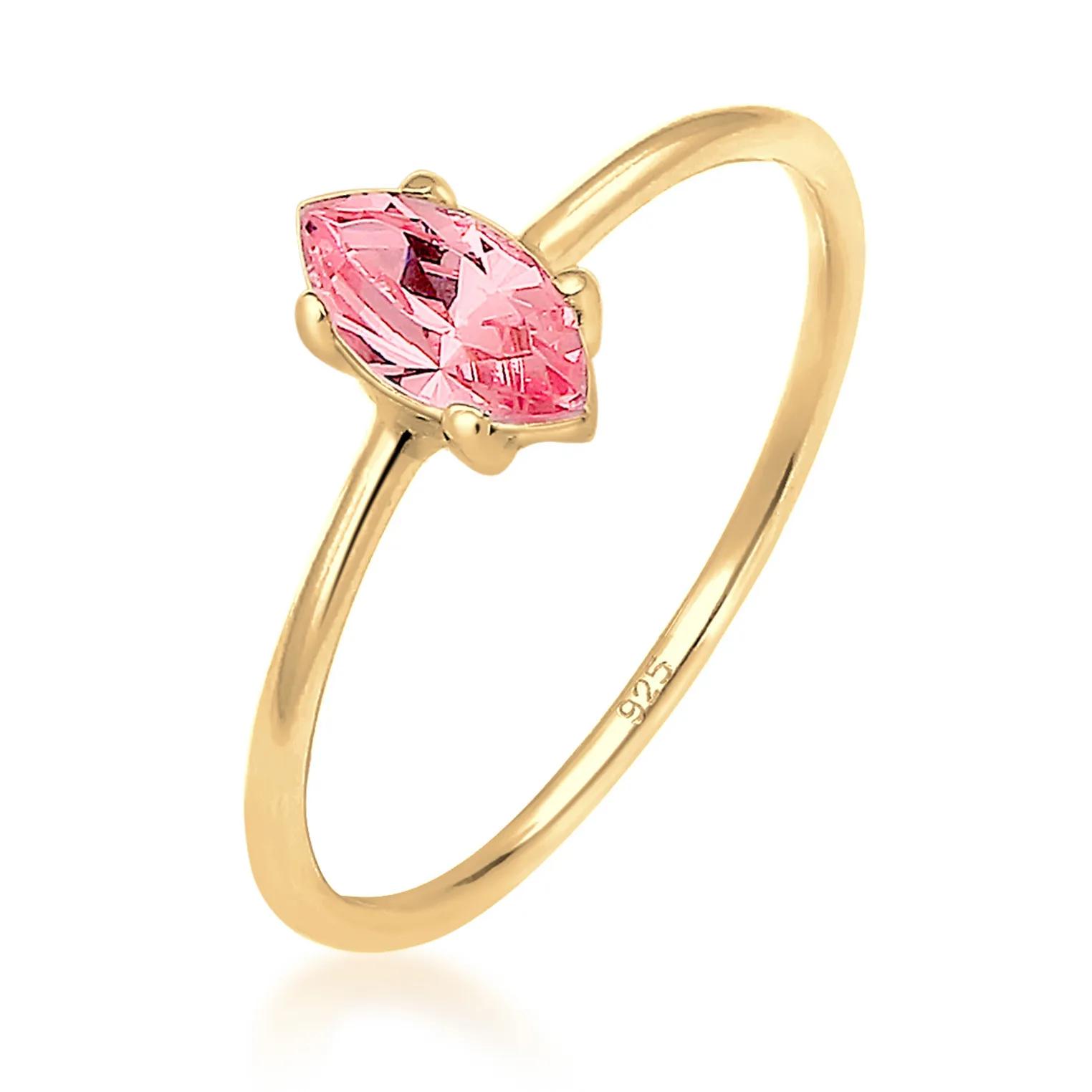 Elli Ring - Ring Verlobung Marquise Zirkonia Stein 925 Silber - Gr. 56 MM - in Gold - für Damen
