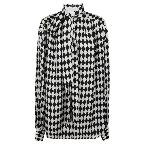 Balmain Shirts Ls Lavalliere Diamond Print Silk Shirt White