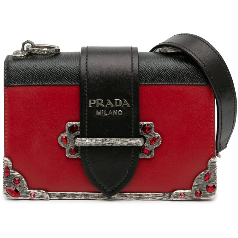 Prada Sac à bandoulière Saffiano Trimmed City Calf Crystal Cahier Crossbod rot