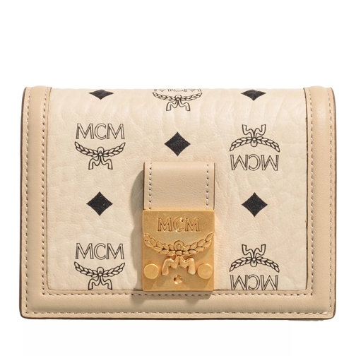MCM Tracy Visetos Small Wallet Mini  Beige Tvåveckad plånbok
