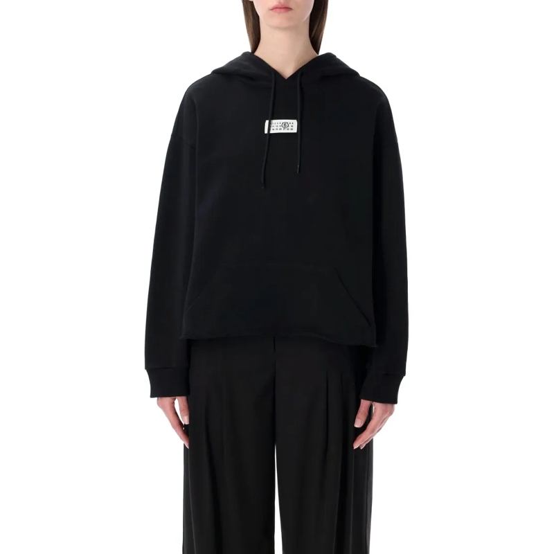 MM6 Maison Margiela  Cotton Hooded Sweatshirt With Numeric Patch And Si Black