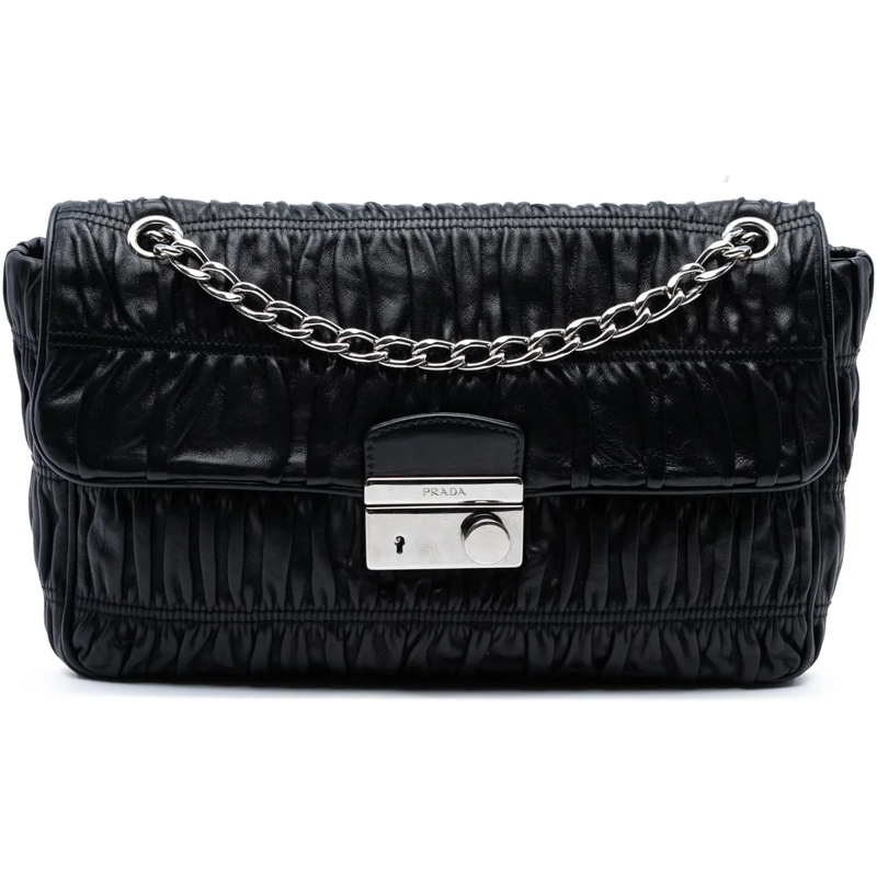 Prada Schultertasche Medium Nappa Gaufre Sound Lock Shoulder Bag schwarz