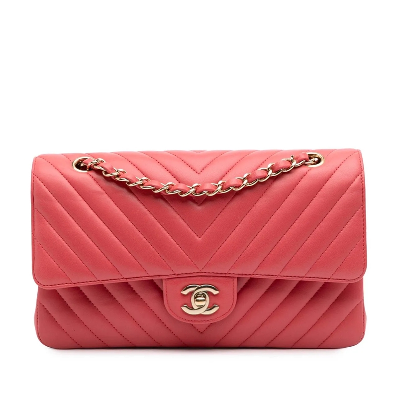 Chanel Sac à bandoulière Medium Classic Chevron Lambskin Double Flap rose