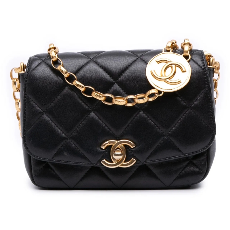 Chanel Sac à bandoulière Small Quilted Lambskin CC Coin Flap schwarz
