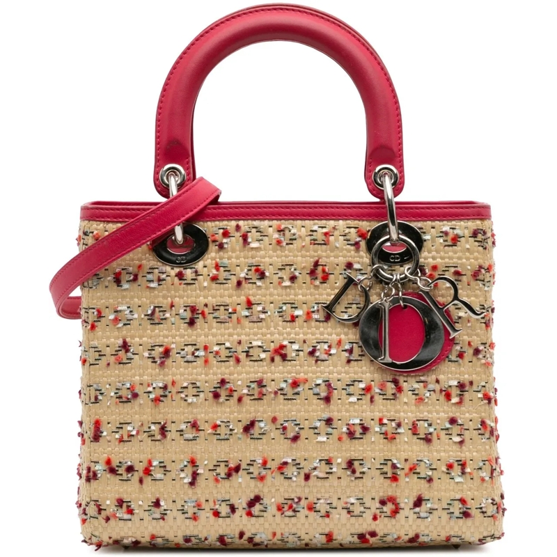 Christian Dior Schultertasche Medium Woven Raffia Lady Dior braun