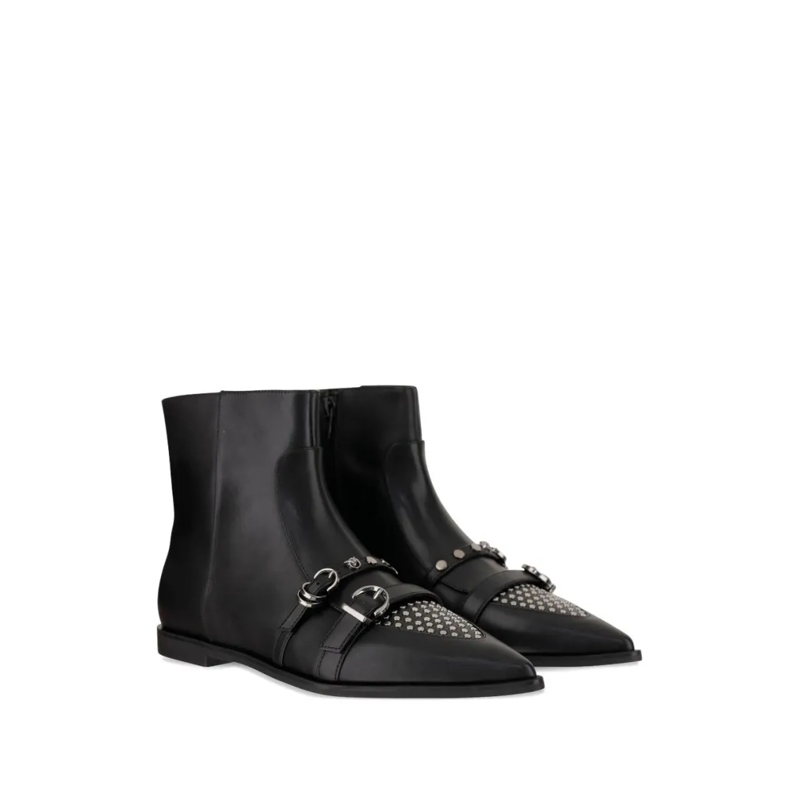 Pinko Bottes Pointed-Toe Black Leather Ankle Boots Black