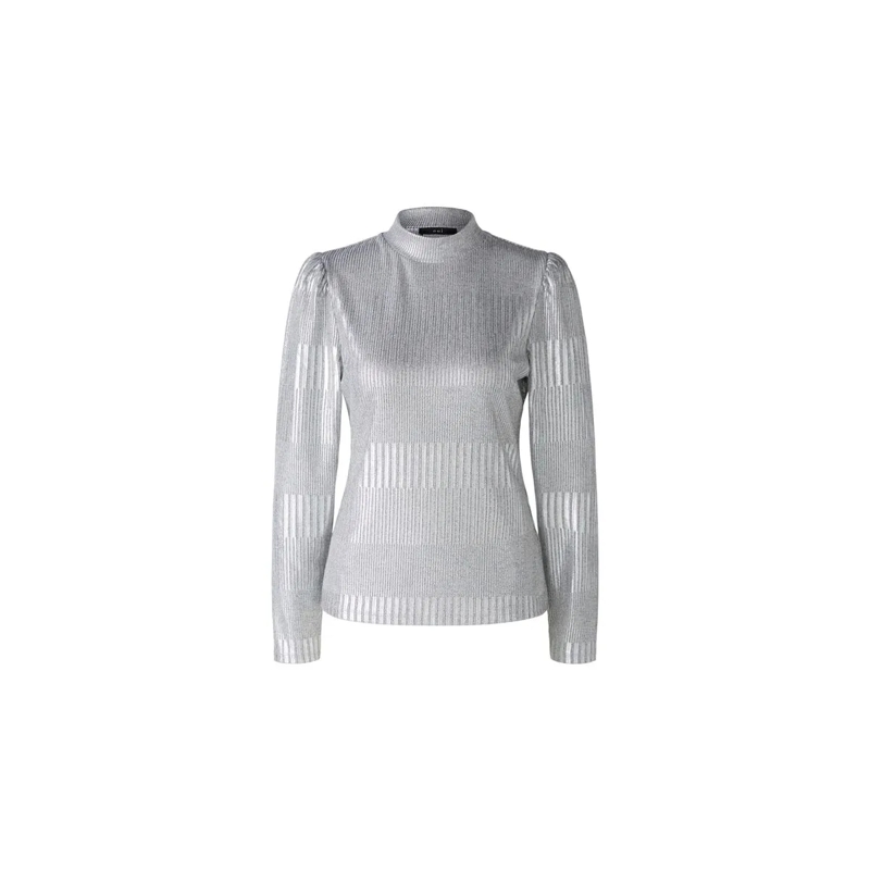 Oui T-Shirt Langarmshirt silber