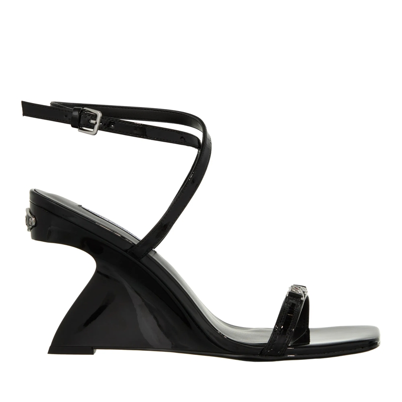 Karl Lagerfeld Mules Waverly Ankle Strap Sandal Black Patent Lthr