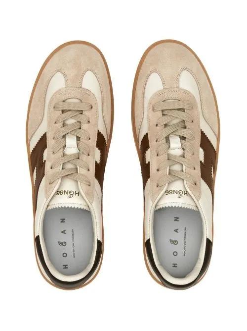 Thumbnail - Hogan Low-Top Sneaker - Light Beige Leather Sneakers With Appliqué Logo - Gr. 6_5 - in Braun - für Damen