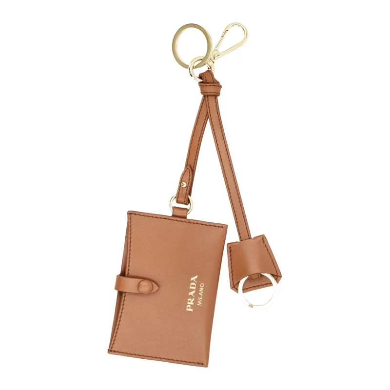 Prada  Leather Keychain Card Holder Neutrals