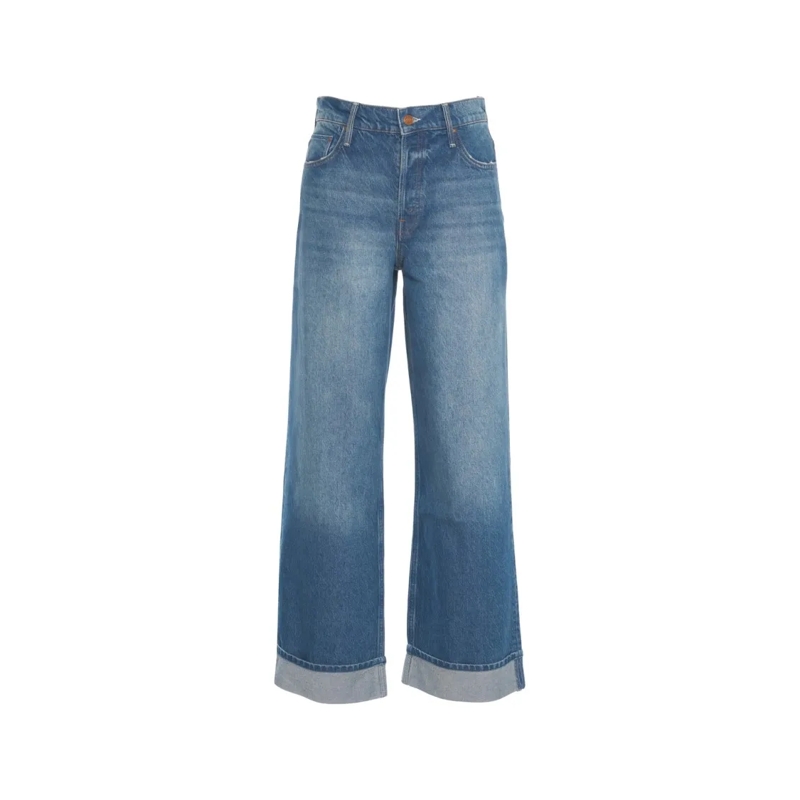 Mother Jeans Relaxed-Fit Medium Blue Jeans With Cuffed Hems Blue