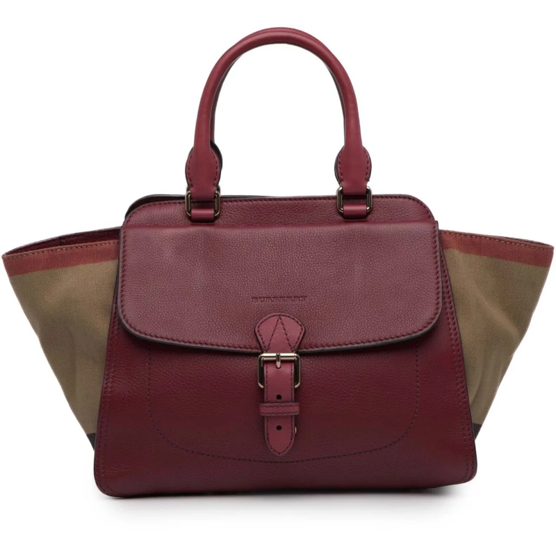 Burberry Schultertasche Leather and Mega Check Canvas Harcourt Satchel rot