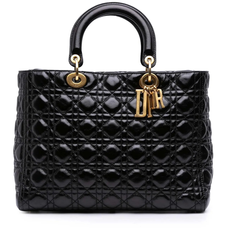 Christian Dior Schultertasche Large Crinkled Patent Cannage Lady Dior schwarz