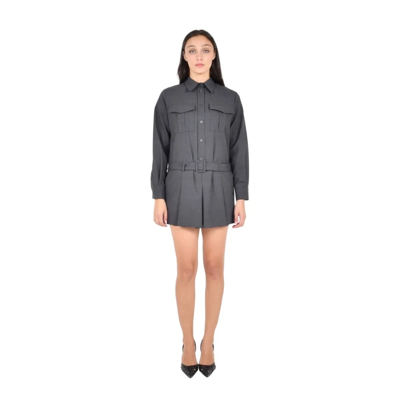 P.A.R.O.S.H. Mini-jurk Mini Shirt Dress In Charcoal Grey Wool Blend Grey