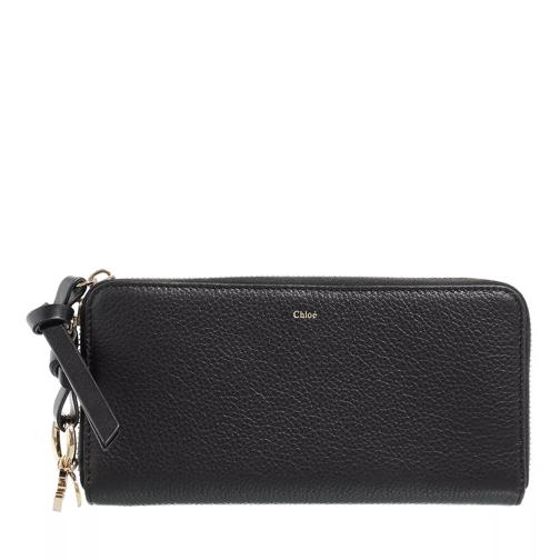 Chloé Logo Charm Zipped Wallet In Leather Black Ritsportemonnee