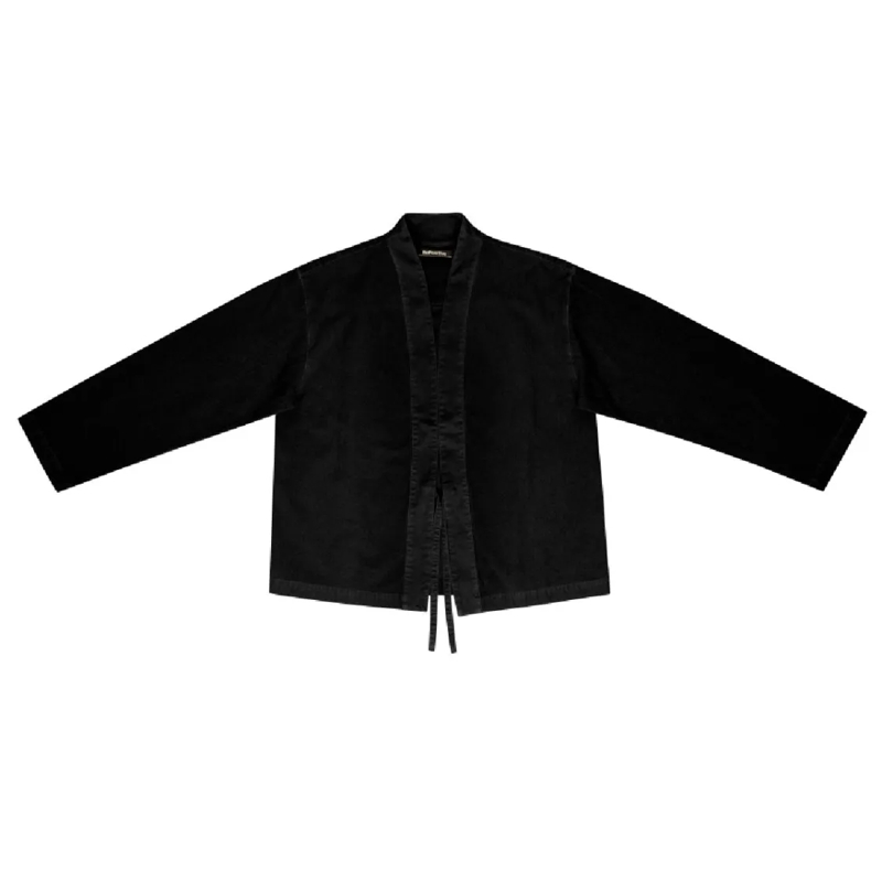Be Positive  Textured Canvas Kimono-Style Jacket With Hidden Cl Black