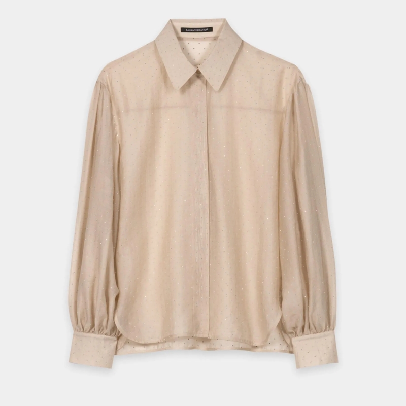 Luisa Cerano Top Hemdbluse mit Glitzersteinen soft camel