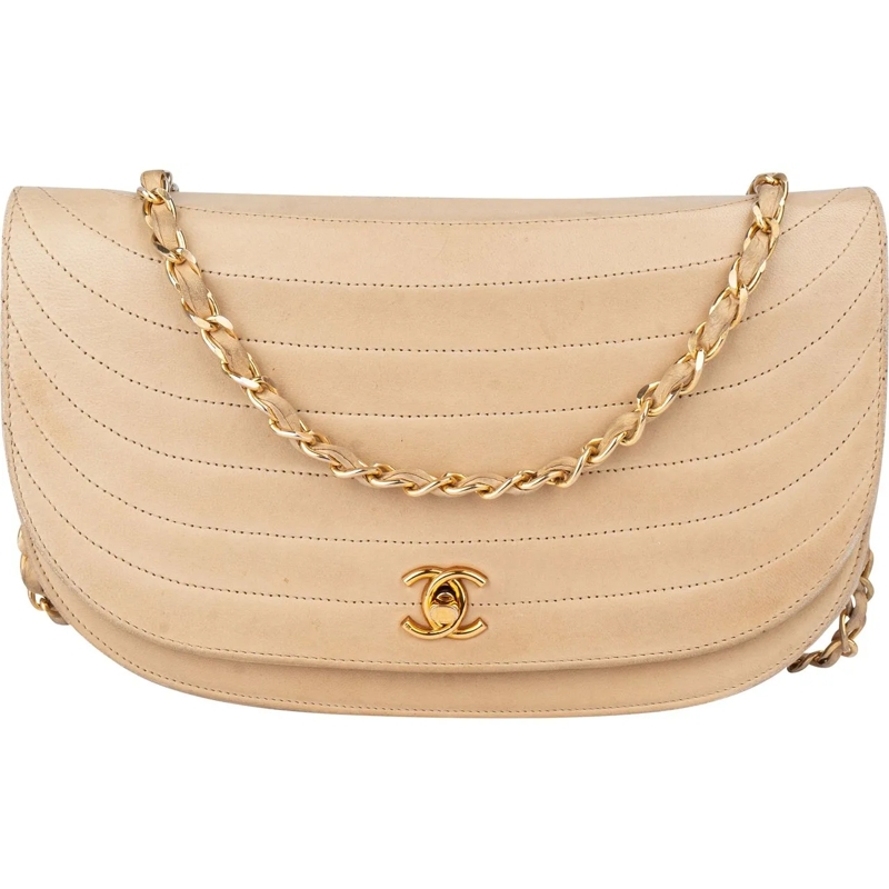 Chanel Tote Chanel Quilted Lambskin 24K Gold Halfmoon Single F beige