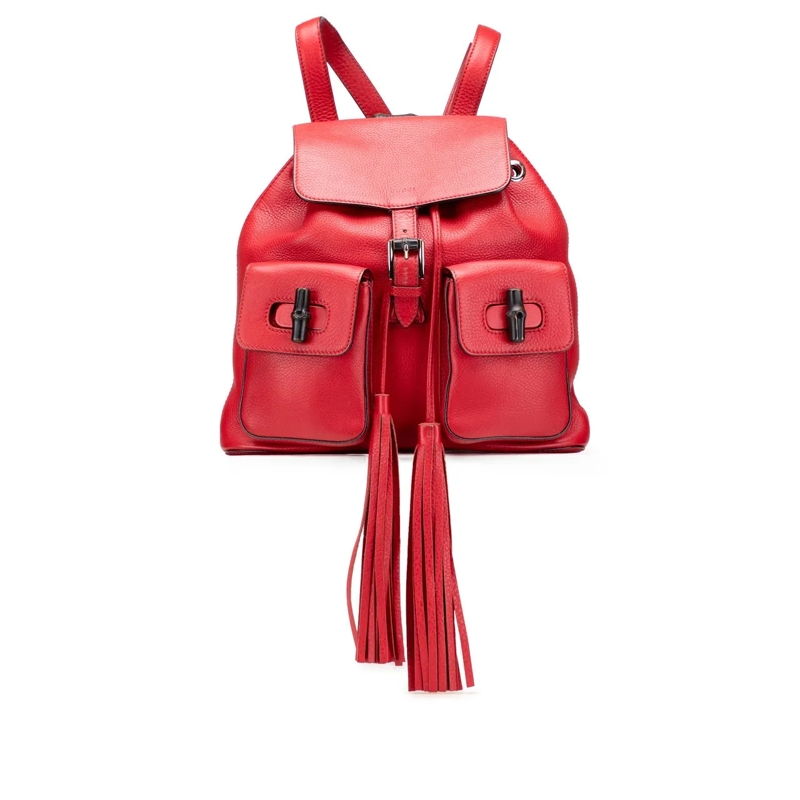 Gucci Rucksack Leather Bamboo Tassel Backpack rot