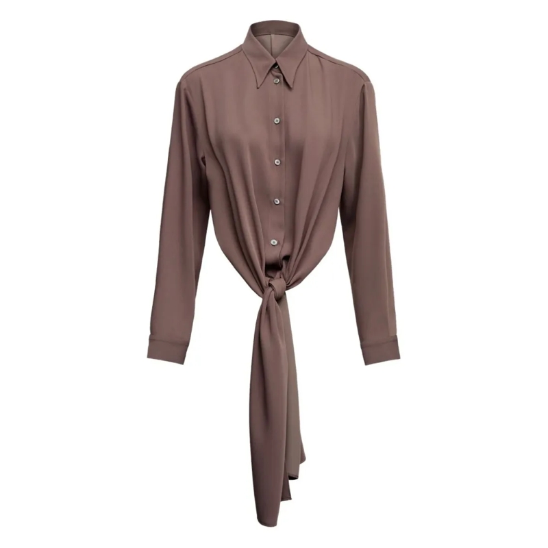 MM6 Maison Margiela Hemd Brown Shirt With Tie-Front Detail Grey