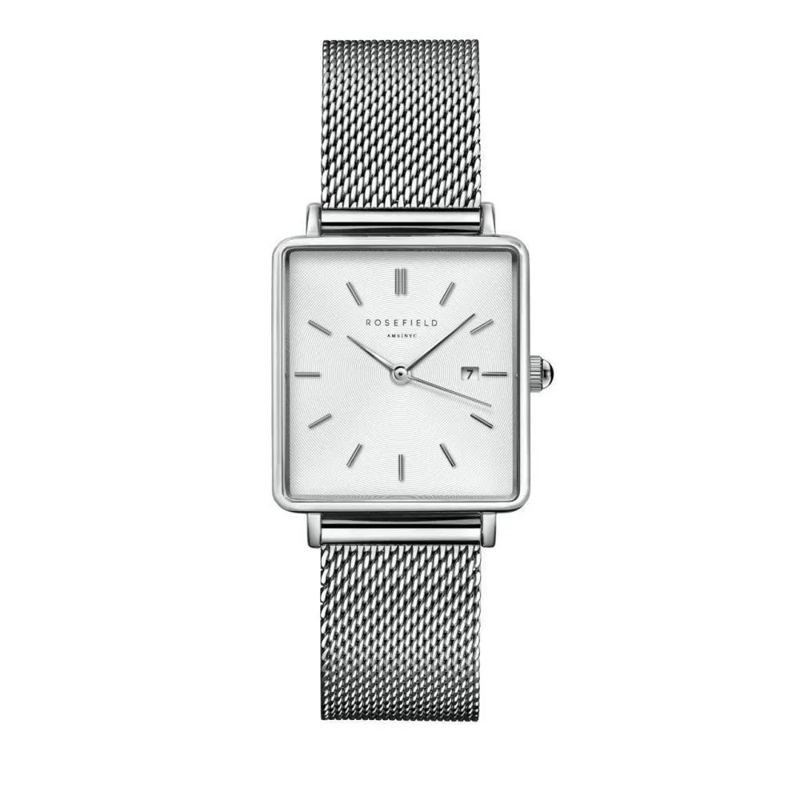 Rosefield Quarzuhr Damenuhr Boxy Mesh silber