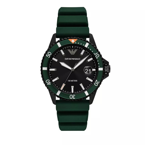 Emporio Armani Three-Hand Date Silicone Watch Green Quarz-Uhr