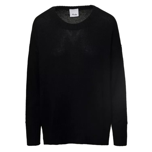 Allude Black Sweater With U Neckline In Cashmere Black 