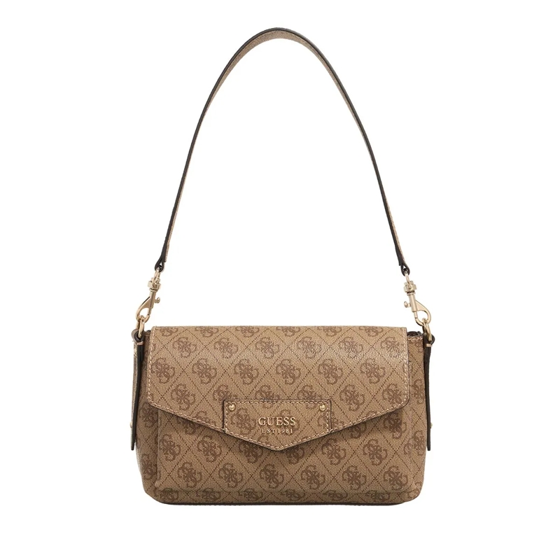 Guess Satchel Eco Brenton Flap Shoulder Bag Latte Logo