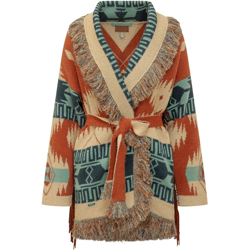 Alanui  Cardigan Golden Dusk con Frange e Cintura mehrfarbig