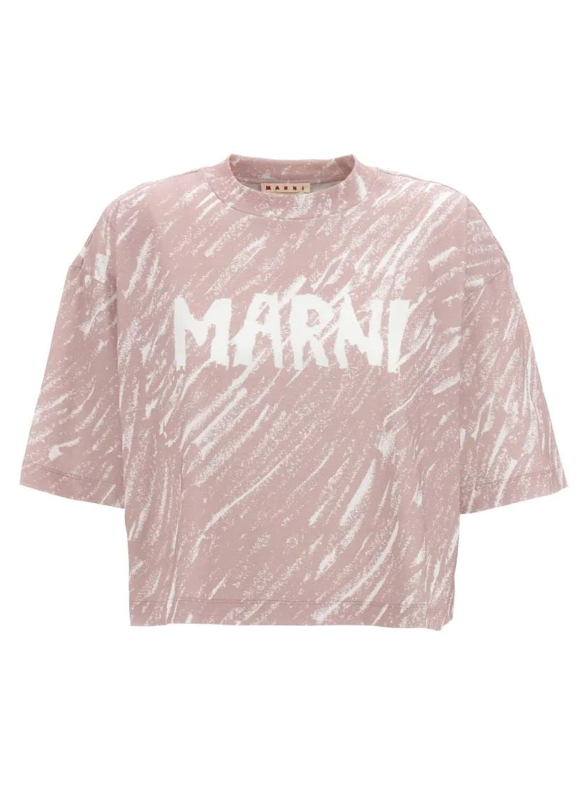 Thumbnail - Marni - Logo Print Cropped T-Shirt - Größe 40 - pink