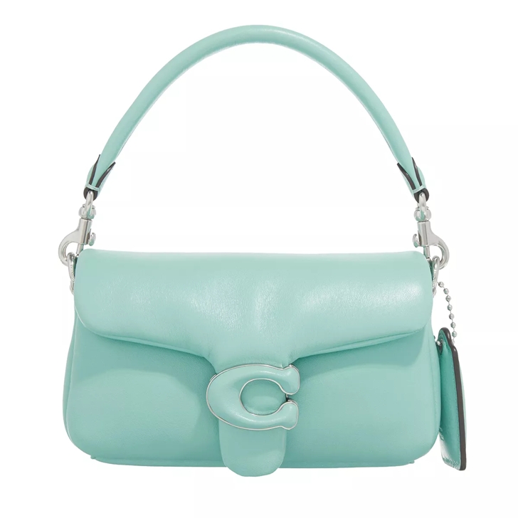 Coach lime green handbag with white leather straps.