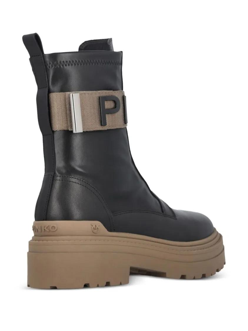 Thumbnail - Pinko Stiefel - Chunky Sole Black Leather Boots - Gr. 40 (EU) - in Schwarz - für Damen