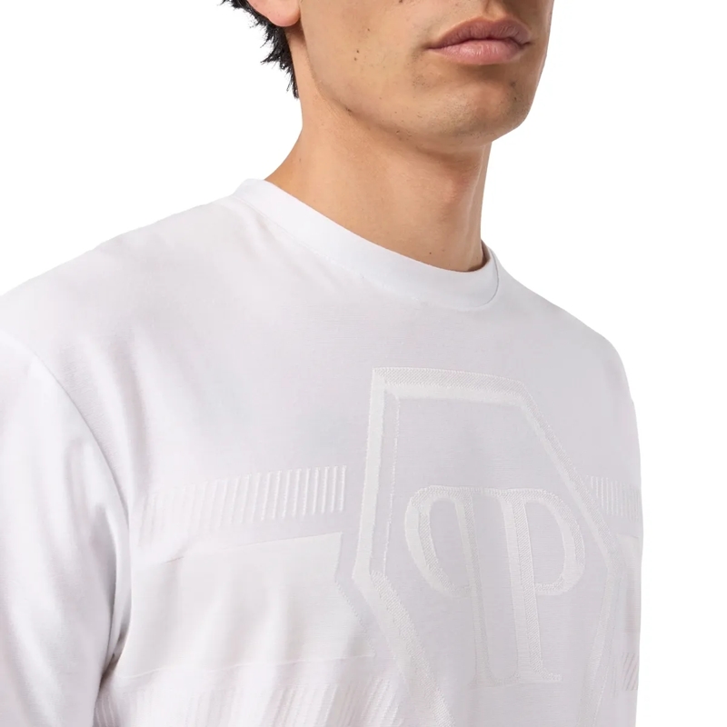 Philipp Plein T-Shirt Round Neck T-Shirt Jacquard Hexagon Line weiss