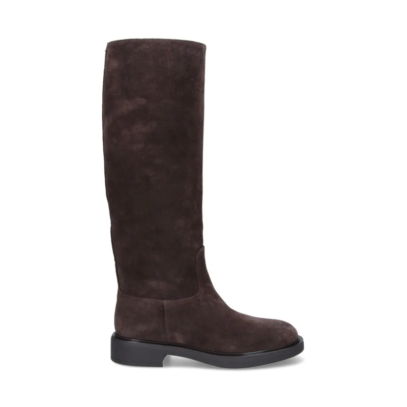 Gianvito Rossi Bottes Knee-High Suede Boots With Rounded Toe Brown