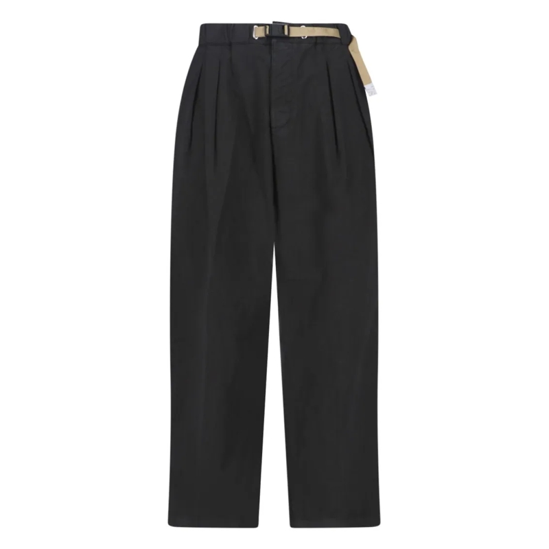 WHITE SAND Pantalon de costume Mid-Rise Straight-Leg Pants With Adjustable Belt Black