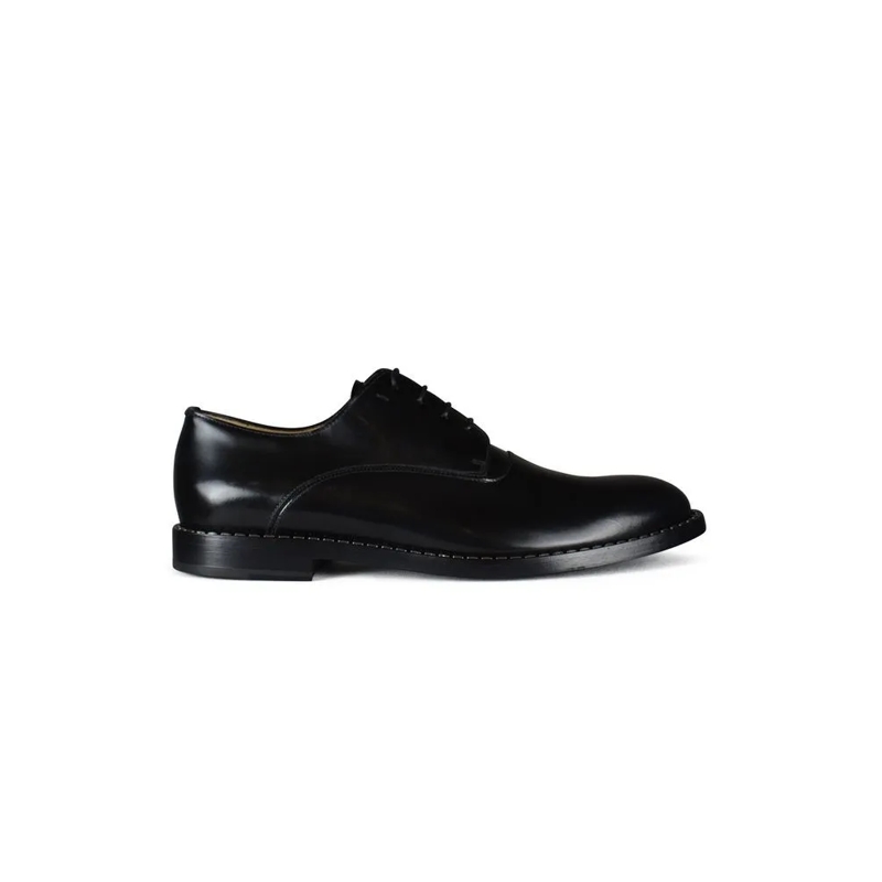 Fendi Loafer Black Leather Loafers With Polished Finish And Sil Black