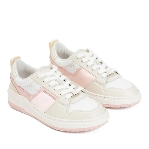 Salvatore Ferragamo White And Pink Leather Dennis Sneakers White scarpa da ginnastica bassa